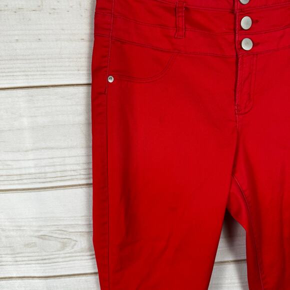 No Boundaries Red Mid Rise Super Stretch Skinny Jeans Juniors Size 17 - Picture 3 of 11